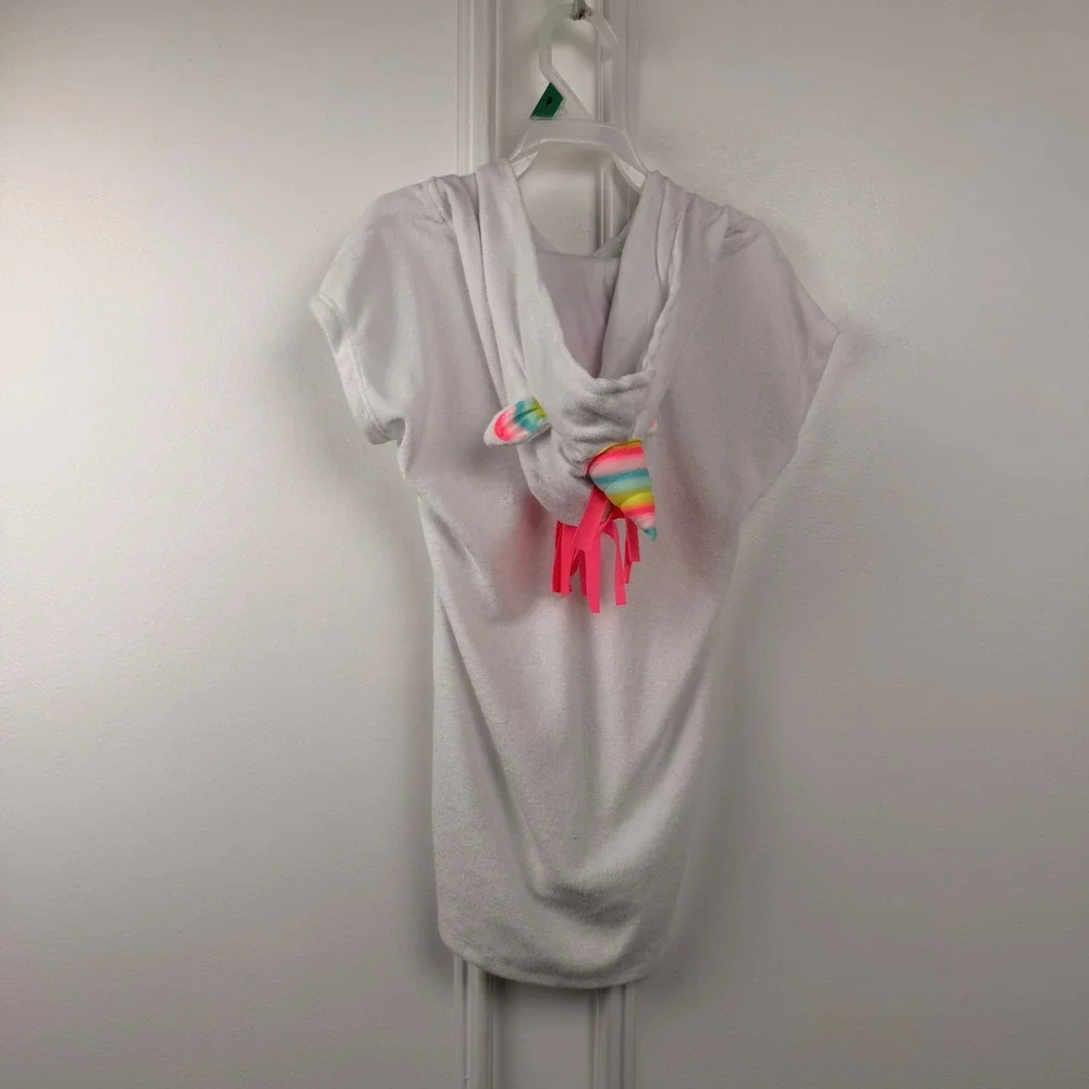Wonder Nation Girls White Unicorn Hooded Terry Cloth Swim Cover-Up Size 5T